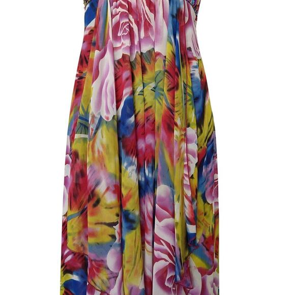 Vintage Y2K Strapless Prom Dress Maxi Gown Size S 7/8 Formal Embellished Multi - Picture 4 of 11